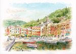 Portofino Italy_watercolor sketch painted by Lai Ying-Tse 義大利芬諾港 賴英澤 繪